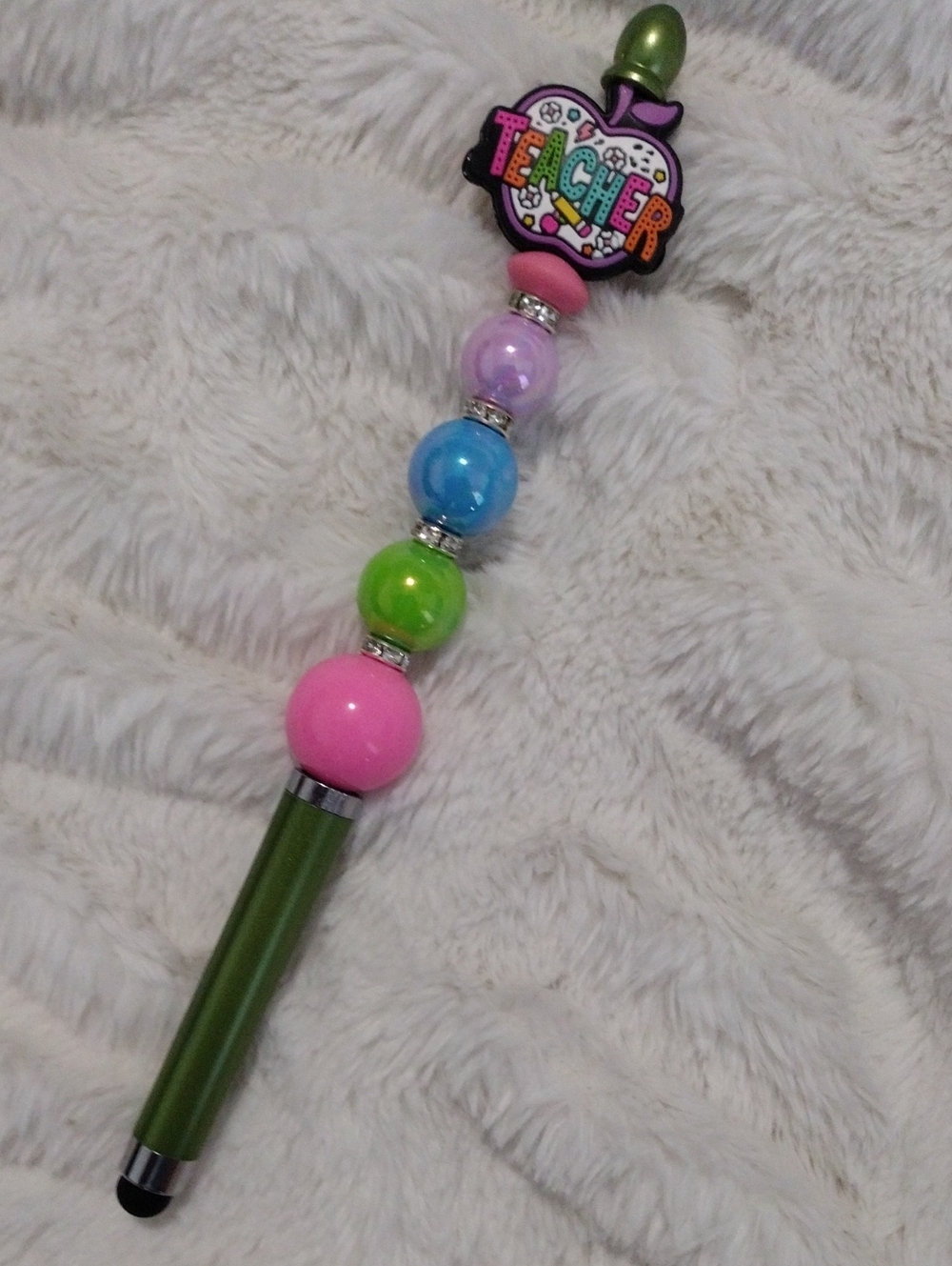 Teacher Apple Beaded Pen & Stylus Pen - Multicolor